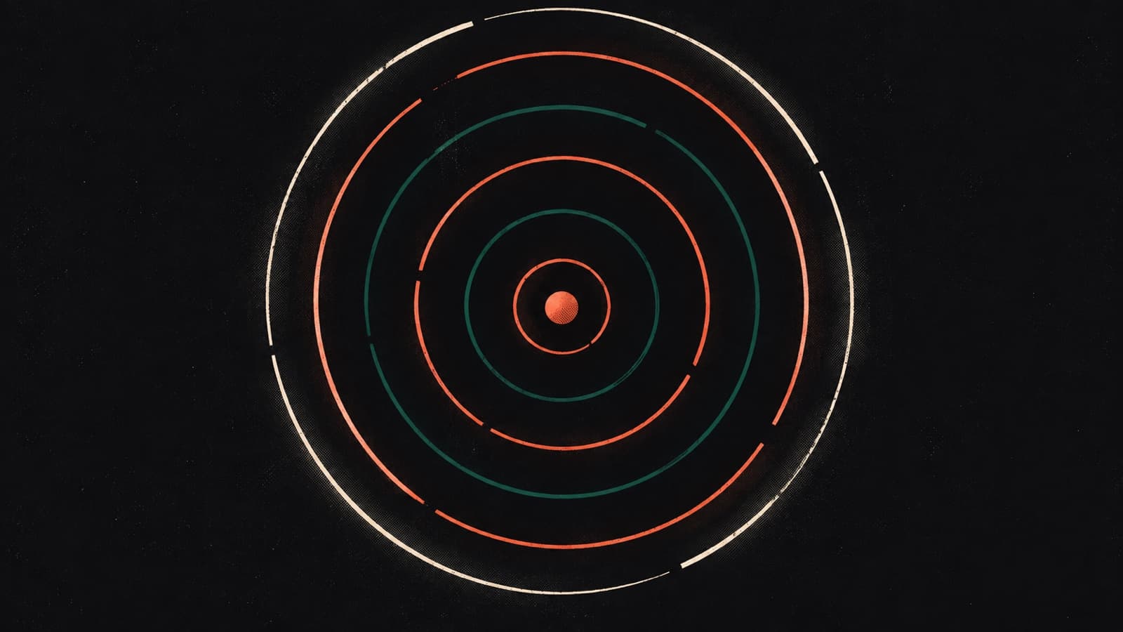 Concentric rings radiate from a coral center point, alternating coral and green, with the outer ring highlighted in white to suggest speed.