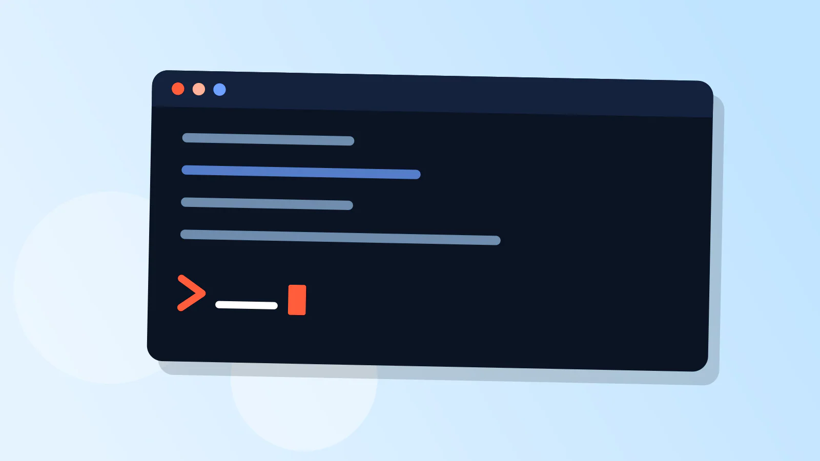 A terminal window with a bright prompt line and a block cursor, with a few lines of command output above it.